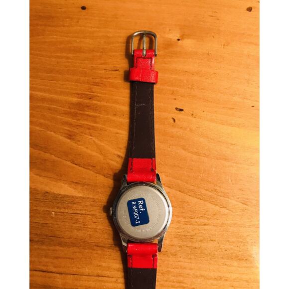 Vintage 90s Disney Mickey Mouse Quartz Watch Red Leather Band - Read Description main image 4